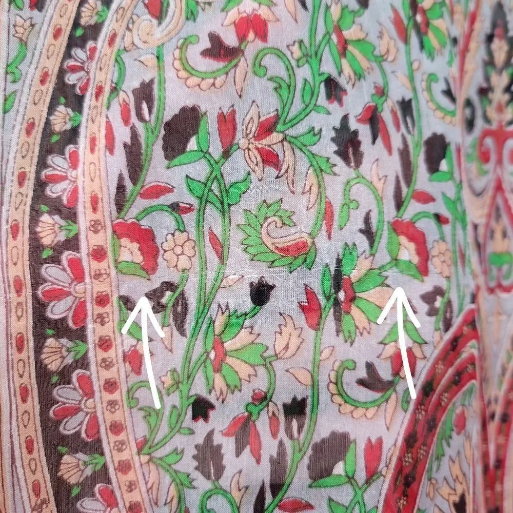 Silk Chiffon Red Green Paisley Patterned Scarf Head Wrap Belt